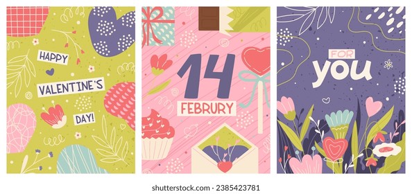 Happy valentine day romantic greeting card set