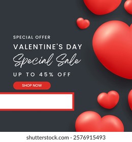 Happy valentine day sale offer. Sale banner special offer 45%off tage Eps file. 