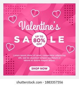 happy Valentine day sale social media template with pink background