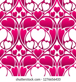 Happy Valentine Day seamless pattern. Pink hearts shape. Love romantic background. weeding design.