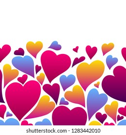 Happy Valentine Day seamless pattern. Colored hearts shape. Love romantic background. weeding design.