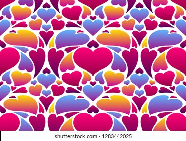 Happy Valentine Day seamless pattern. Colored hearts shape. Love romantic background. weeding design.