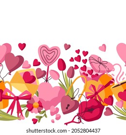 Happy Valentine Day seamless pattern. Holiday background with romantic and love symbols.