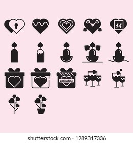happy valentine day set icon with solid style and black color