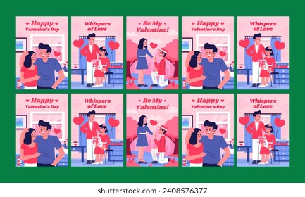 happy valentine day social media stories vector flat design