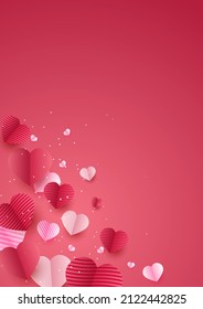 Happy Valentine Day story banner with shapes and hearts. Vector illustration. Holiday brochure design, greeting cards, love creative concept, gift voucher, invitation