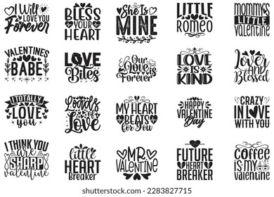 Happy Valentine Day T-shirt And SVG Design Bundle. Valentine Love Heart Quotes T-shirt And SVG Design Bundle, Vector EPS Editable Files, Can You Download This File.