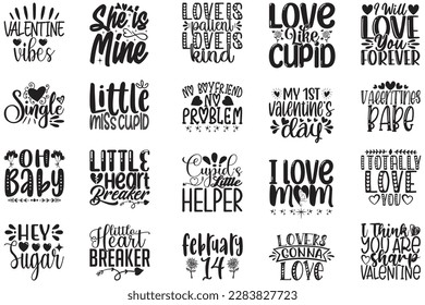 Happy Valentine Day T-shirt And SVG Design Bundle. Valentine Love Heart Quotes T-shirt And SVG Design Bundle, Vector EPS Editable Files, Can You Download This File.