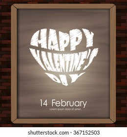 Happy valentine day typography drawing on chalkboard on brick wall background texture vintage style .