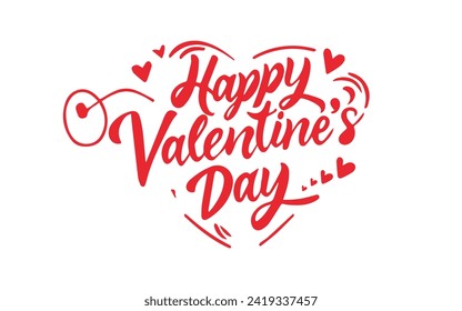 Happy valentine day typography with hearts vector, Happy Valentine's Day vector red lettering.