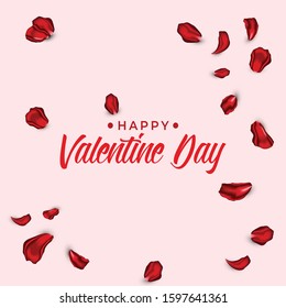 Happy Valentine day typography lettering brush on a background of petals rose for greeting card, banner, poster, letterhead, and printing