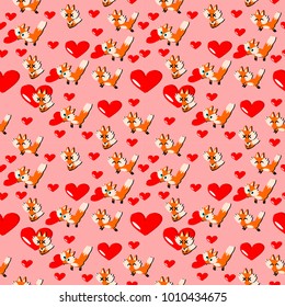 Happy valentine day,Fox lover and heart with pink background.