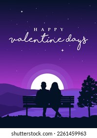 happy valentine days potrait background silhouette of romantic couple sitting on bench