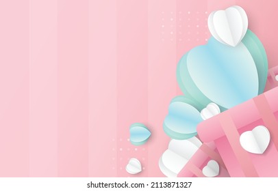 Happy valentine days vector futuristic paper hearts and gift boxs