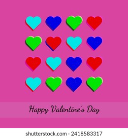 Happy valentine days, vintage retro multicolor heart shape in risograph 