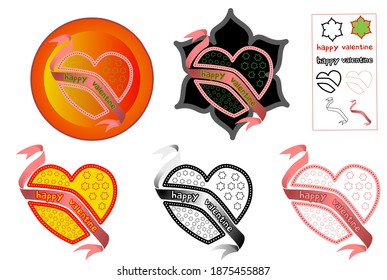 Happy Valentine drawing icon set. Vector 