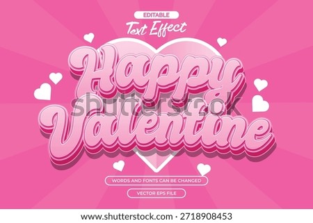 Happy valentine editable text effect with pink cartoon text style and with hearts shape background