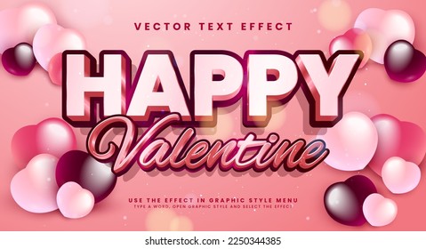 Happy valentine editable text style effect. 3D valentine text suitable for romantic or valentine themes.
