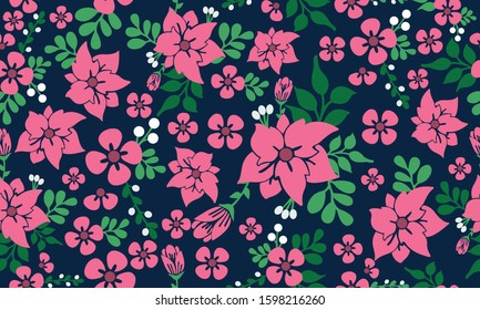 Happy valentine floral pattern background and beautiful pink flower design.