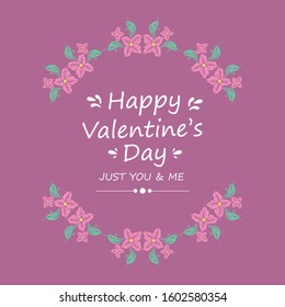 Happy valentine greeting card design, with seamless pink wreath frame. Vector