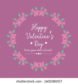 Happy valentine greeting card design, with seamless pink wreath frame. Vector