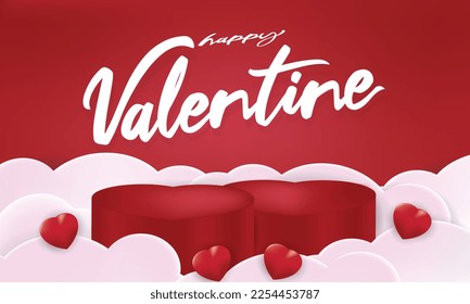HAPPY VALENTINE heart RED pedestal 3 pink cloud
