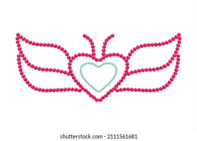 Happy Valentine. Heart shaped love symbol. Heart-shaped bead symbol with fluffy wings 
