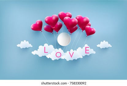 happy Valentine. illustrated love balloons with beautiful shapes. the beauty of a love balloon above the clouds