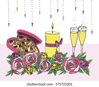 Happy Valentine illustration pattern on white background. Vector.
