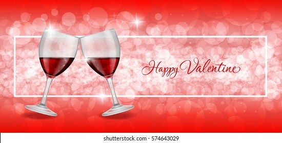 Happy Valentine lettering with wineglasses