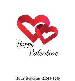 Happy valentine logo and card of two hearts beatiful modern minimalis