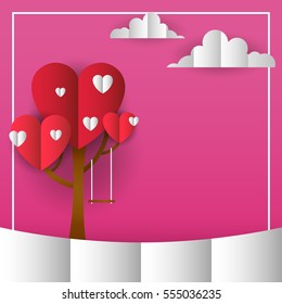 happy valentine paper fold style square card vector.