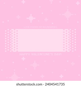 Happy Valentine Pastel Pink Fading Banner Template with Sparkle Star Background, Pixel Art Style