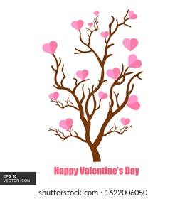 Happy Valentine. Pink heart elements for invitations or posters. A festive tree with heart-shaped paper leaves. greeting card promos with white background.
