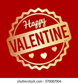 Happy Valentine rubber stamp gold on a red background.