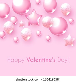 Happy Valentine S Day Background With Pink Foliage Balloons. Cute Birthday Invitation