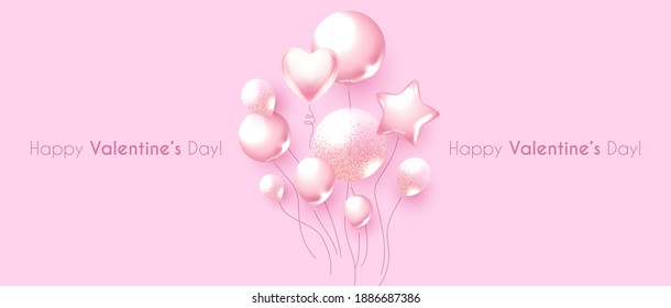 Happy Valentine s Day background with pink foliage balloons. Cute birthday invitation