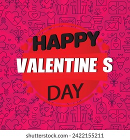 Happy Valentine s Day background. Realistic stage podium, festive decorative objects, heart shaped balloons, love word text, gift box, glitter