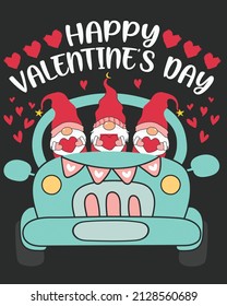 Happy valentine 's day car gnomes vector illustration. Valentine Background