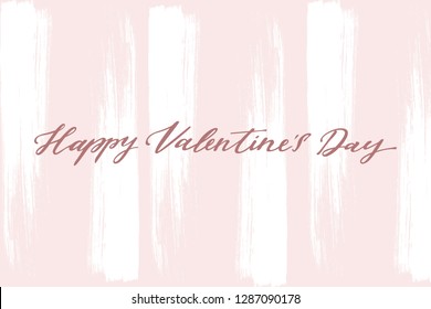 Happy Valentine s Day card with handwritten lettering. Calligraphic text with heart isolated on pink background. Valentines Day holidays typography. Vector illustration.