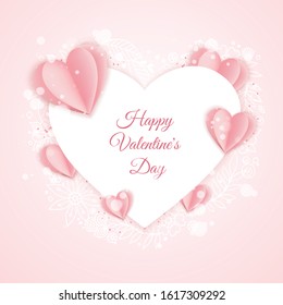 Happy valentine s day card template with paper pink and heart shaped