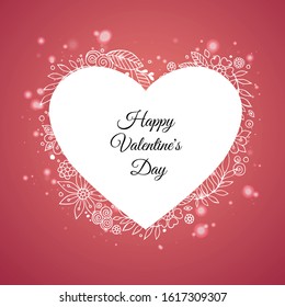Happy valentine s day card template with paper pink and heart shaped