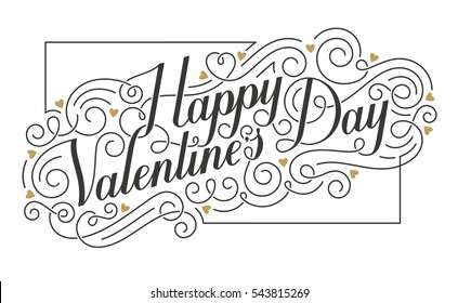 Happy Valentine s Day card. Hand drawn calligraphic inscription with swirls and hearts. EPS10 vector illustration.