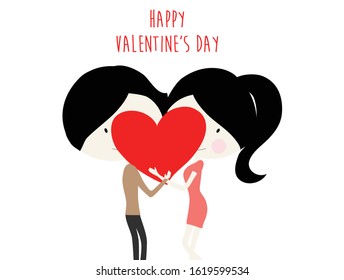 Happy valentine ' s day concept background cute couple holding red heart vector-illustration. Valentine's day design background