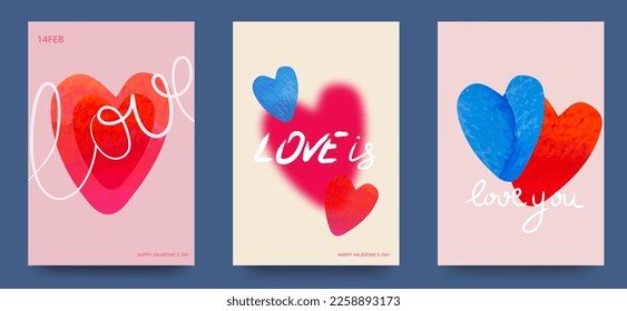 Happy Valentine s Day greeting cards. Fashion gradients. Social media story templates for digital marketing and sales promotion. Watercolor hearts. Vector illustration