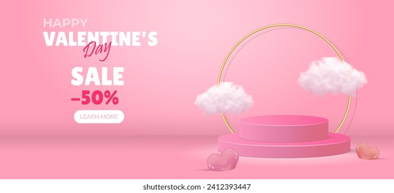 Happy Valentine s Day holiday banner. Vector illustration with hearts and clouds. Promotion and shopping template for love and valentine's day concept. Vector illustration