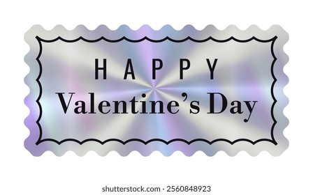 Happy Valentine 's day holographic retro sticker. Hologram futuristic love label design. Gradient retro holiday tag.