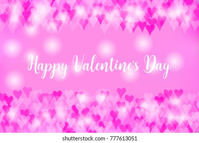 Happy Valentine s day illustration with flying hearts and lights in pink color