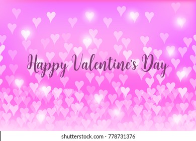 Happy Valentine s day illustration with flying hearts and lights in pink color