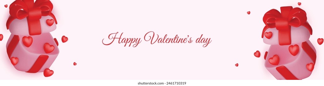 Happy Valentine s Day. Love time concept, realistic 3d megaphone, loudspeaker with red hearts and golden confetti. Vector illustration